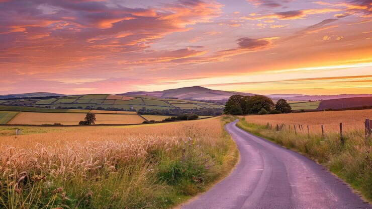 Camino de campo en el atardecer