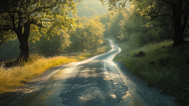 Camino de campo a través del bosque de verano