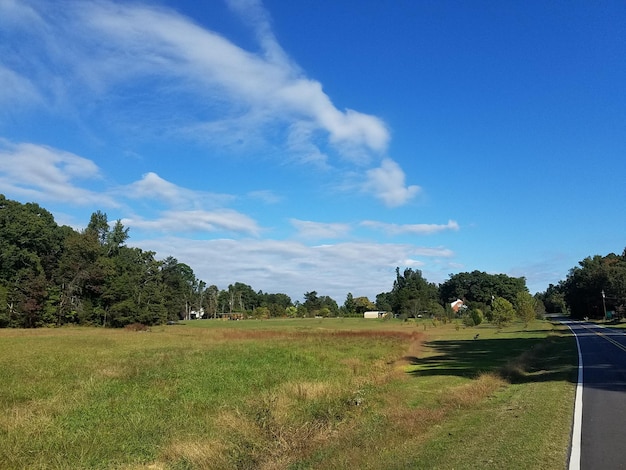 Camino de campo vacío contra el cielo azul