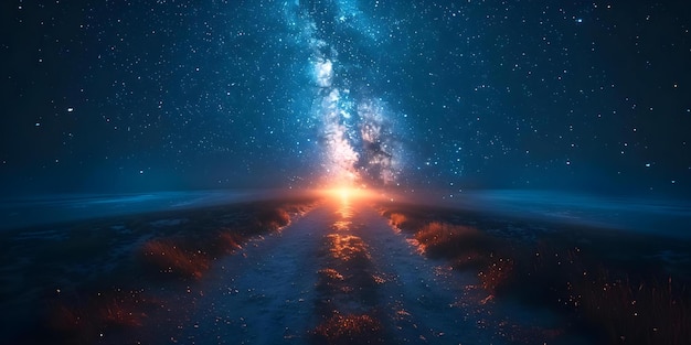 Foto un camino celestial de estrellas que conduce a una luz brillante en el cielo que se asemeja a una puerta celestial concepto cielo nocturno camino de estrellas celestiales puerta celestial luz brillante