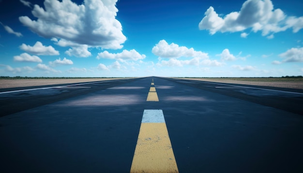 Un camino con un cielo azul y nubes