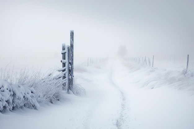 Camino cubierto de nieve en invierno