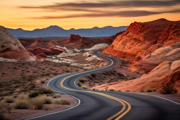 Foto el camino del desierto al atardecer