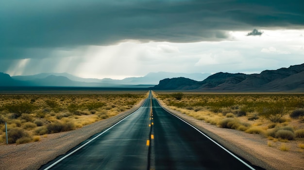 Un camino en el desierto con un cielo nublado