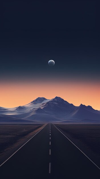 un camino en el desierto con una luna llena en el cielo