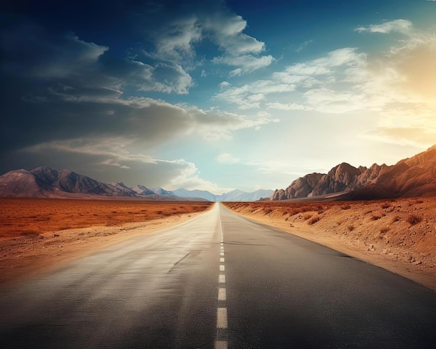 camino desierto vacío con cielo azul bajo el sol de verano al estilo de matthias haker