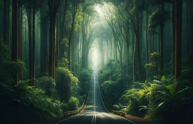 un camino estrecho que serpentea a través de árboles densos del bosque