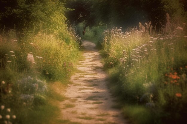 Un camino con flores en él