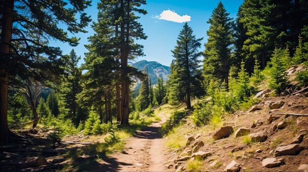 Camino fuera de carretera en Colorado Caminata y ciclismo de montaña a través de bosques de pinos y senderos naturales