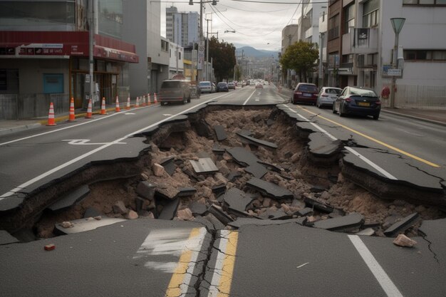 Foto un camino con una gran grieta en el medio que se ha agrietado