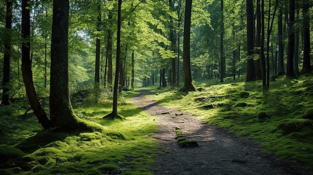 Camino de hierba a través de los bosques