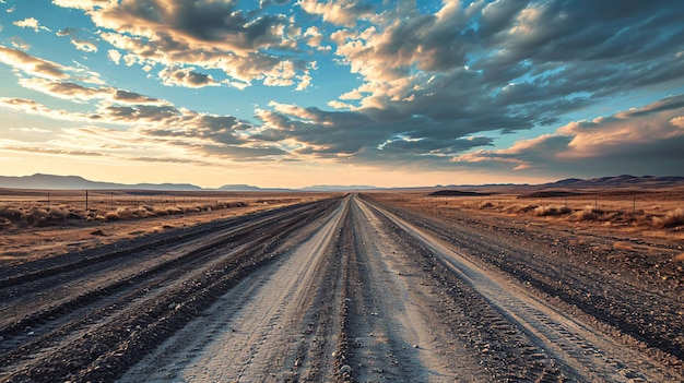 Foto un camino con huellas y los cielos sirven como telón de fondo escénico.