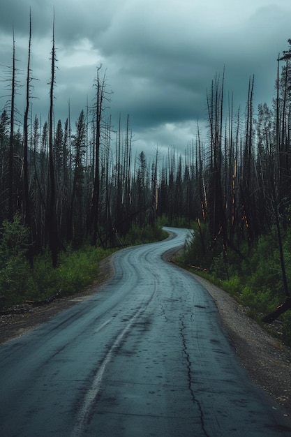 un camino húmedo en el medio de un bosque