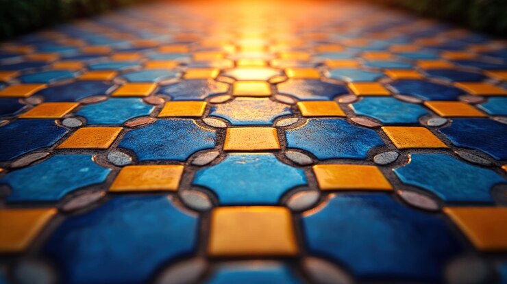 Camino iluminado por el sol con azulejos de intrincados patrones