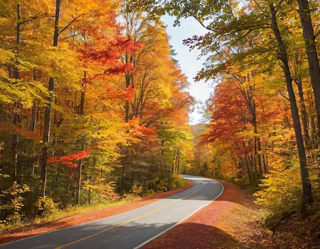 un camino con una línea amarilla que dice otoño en él