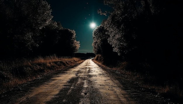 Foto un camino con una luna en el cielo