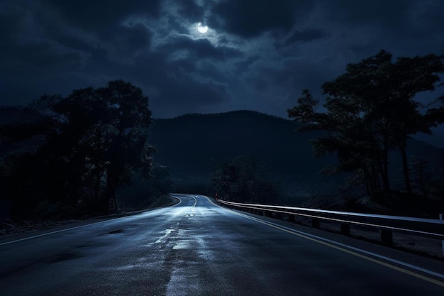 Foto un camino con una luna llena y árboles en el horizonte