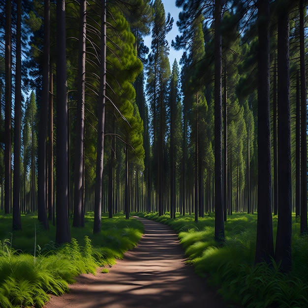 Foto un camino en el medio de un bosque con árboles altos