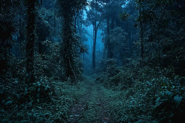 un camino en medio de un bosque oscuro