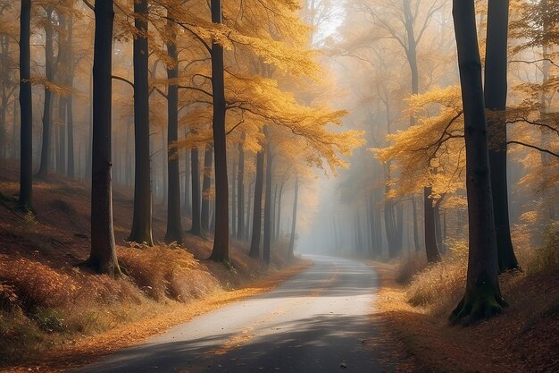 Camino en medio del bosque de otoño