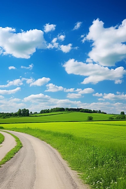 Foto un camino en el medio de un campo con un fondo de cielo