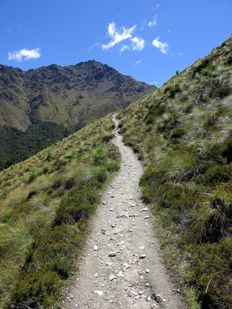 Foto camino en medio de montañas verdes contra el cielo