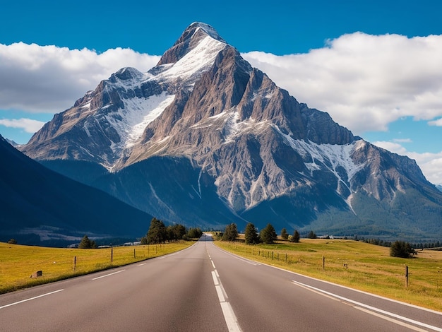 Un camino con una montaña en el fondo