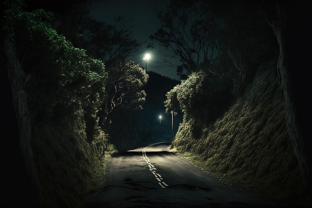 camino de montaña en la noche