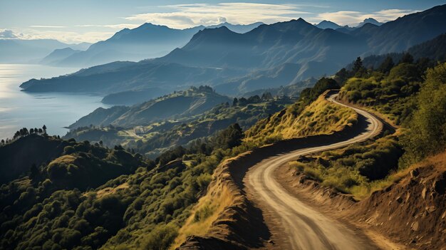 El camino entre las montañas y los árboles