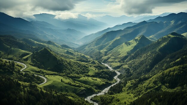 Foto el camino entre las montañas y los árboles