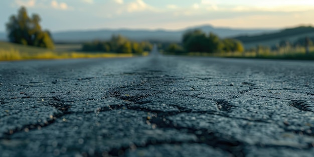 Foto un camino con muchas grietas y baches el camino está vacío y no hay coches en él