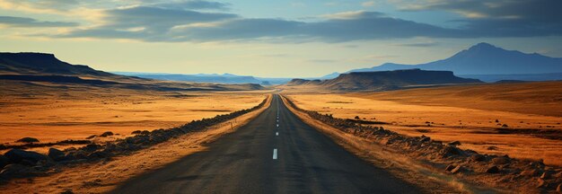 Un camino negro atraviesa vastos campos agrícolas marrones en el campo rural.