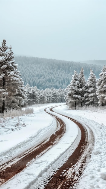 Camino nevado en el bosque