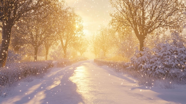Camino nevado a través del bosque de invierno