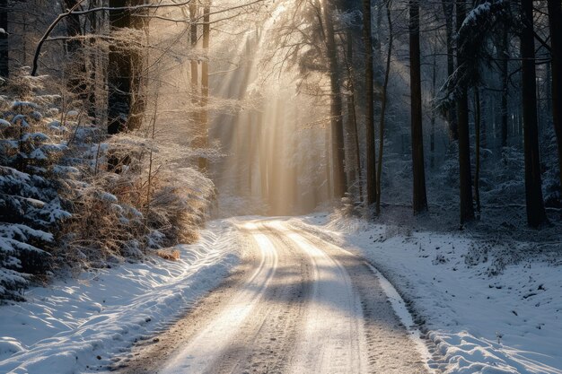 Camino nevado a través del bosque