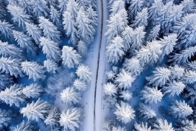 Un camino en la nieve con nieve en el suelo IA generativa