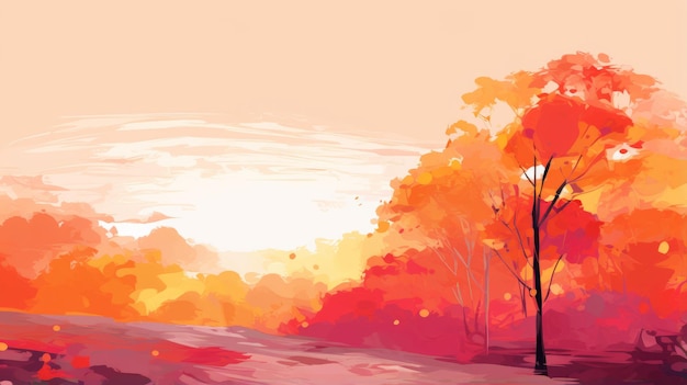 Camino de otoño Una pintura serena de una persona caminando en medio de colores vibrantes