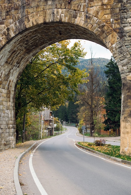 Camino de otoño a través del arco