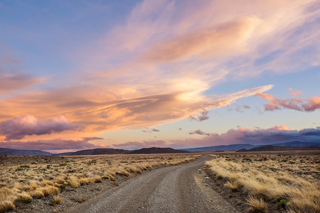 Camino en el país de la pradera.