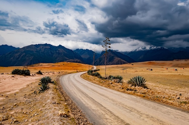 Camino entre el paisaje montañoso de Perú