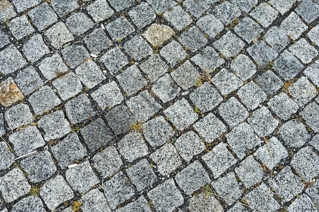 Camino pavimentado de piedras cuadradas grises