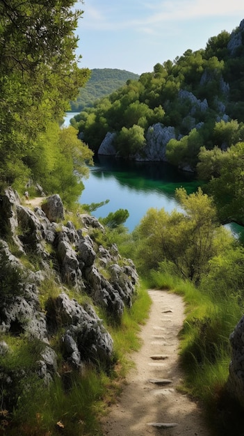 Un camino que conduce al río.