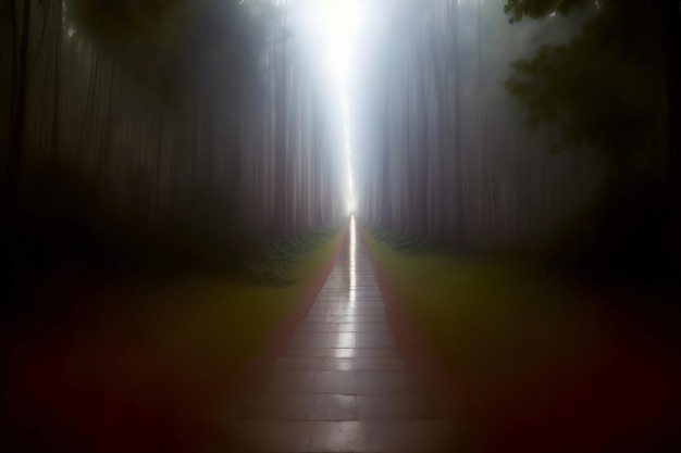Un camino que conduce a una luz en medio de un bosque
