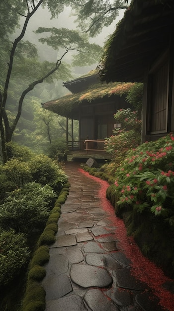 Un camino que lleva a un jardín japonés