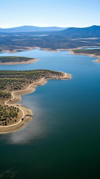 Foto un camino que tiene un lago en él