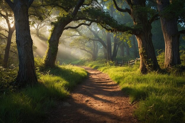 Foto camino hacia el roble del bosque