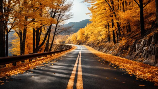 Foto un camino rodeado de árboles de colores vibrantes con hojas de otoño
