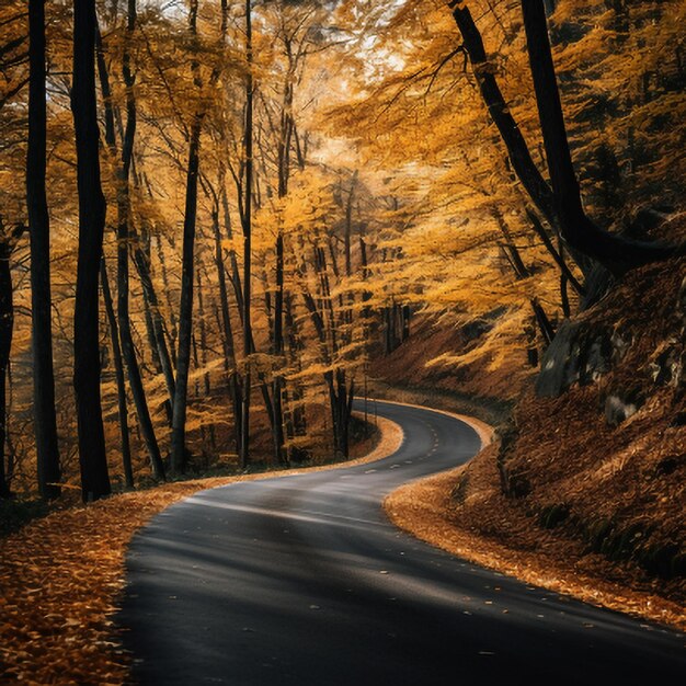 Camino sinuoso en el bosque de otoño Hermoso paisaje natural