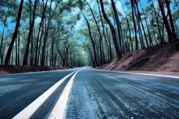 En el camino en un sinuoso camino forestal hiperdetalle fotografía publicitaria profesional Generado por IA