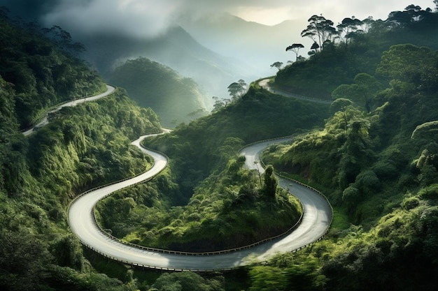 un camino sinuoso en las montañas con vistas a la carretera.